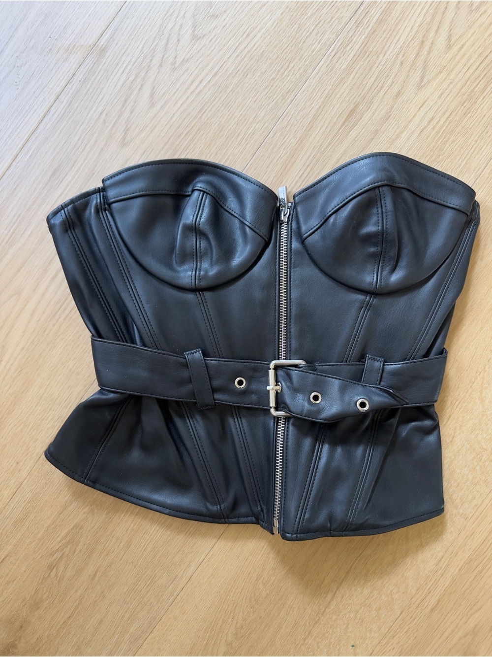 House of CB Black Faux Leather Corset Top with Belt